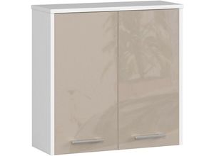 5907504389332 - Akord - Badezimmerschrank an der Wand hängen 60 cm W60 Ende Matte Weiß   Cappuccino glänzend 2 Regale 2 Türen1