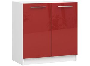 5907512214626 - Akord - Küchenschrank oliwia modular S80 Unterschrank für Küchenspüle Weiß 80 cm 2 Türen Regal Front Rot Glanz B80 x H82 x T46 cm