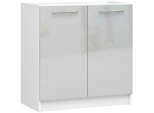 5907512214640 - Akord - Küchenschrank oliwia modular S80 Unterschrank für Küchenspüle Weiß 80 cm 2 Türen Regal Front Metallisch Hochglanz B80 x H82 x T46 cm