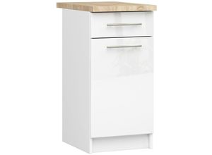 5907512214671 - Küchenschrank Akord lima modular S40 Unterschrank mit Arbeitsplatte Weiß 40 cm Tür Schublade 2 Ebenen Front Weiß Hochglanz B40 x H85 x T46 cm