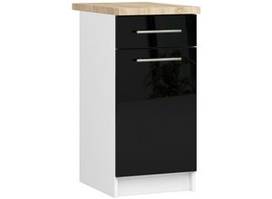 5907512214688 - Küchenschrank Akord lima modular S40 Unterschrank mit Arbeitsplatte Weiß 40 cm Tür Schublade 2 Ebenen Front Schwarz Hochglanz B40 x H85 x T46 cm