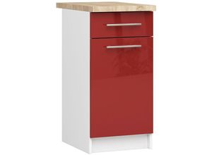 5907512214695 - Küchenschrank Akord lima modular S40 Unterschrank mit Arbeitsplatte Weiß 40 cm Tür Schublade 2 Ebenen Front Rot Glanz B40 x H85 x T46 cm