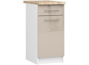 5907512214701 - Küchenschrank Akord lima modular S40 Unterschrank mit Arbeitsplatte Weiß 40 cm Tür Schublade 2 Ebenen Front Cappuccino Hochglanz B40 x H85 x T46 cm