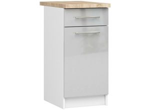 5907512214718 - Küchenschrank Akord lima modular S40 Unterschrank mit Arbeitsplatte Weiß 40 cm Tür Schublade 2 Ebenen Front Metallisch Hochglanz B40 x H85 x T46 cm