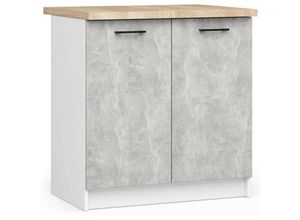 5907512214732 - Küchenschrank AKORD LIMA modular S80 Unterschrank mit Arbeitsplatte Weiß 80 cm 2 Türen 2 Ebenen Front Beton B80 x H85 x T46 cm