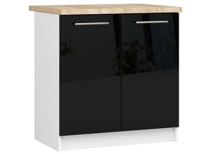 5907512214756 - Akord - Küchenschrank lima modular S80 Unterschrank mit Arbeitsplatte Weiß 80 cm 2 Türen 2 Ebenen Front Schwarz Hochglanz B80 x H85 x T46 cm