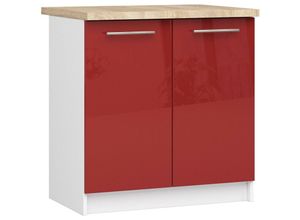 5907512214763 - Akord - Küchenschrank lima modular S80 Unterschrank mit Arbeitsplatte Weiß 80 cm 2 Türen 2 Ebenen Front Rot Glanz B80 x H85 x T46 cm