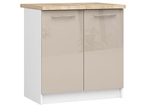 5907512214770 - Küchenschrank Akord lima modular S80 Unterschrank mit Arbeitsplatte Weiß 80 cm 2 Türen 2 Ebenen Front Cappuccino Hochglanz B80 x H85 x T46 cm