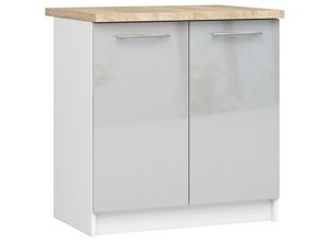 5907512214787 - Küchenschrank AKORD LIMA modular S80 Unterschrank mit Arbeitsplatte Weiß 80 cm 2 Türen 2 Ebenen Front Metallisch Hochglanz B80 x H85 x T46 cm