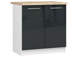 5907512214794 - Akord - Küchenschrank lima modular S80 Unterschrank mit Arbeitsplatte Weiß 80 cm 2 Türen 2 Ebenen Front Graphit Hochglanz B80 x H85 x T46 cm