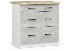 5907512214800 - Akord - Küchenschrank lima modular S80 Unterschrank mit Arbeitsplatte Weiß 80 cm 3 Schubladen Front Beton B80 x H85 x T46 cm