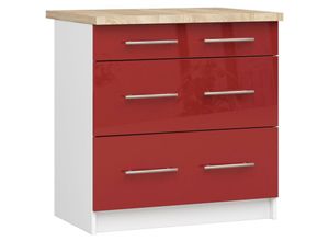 5907512214831 - Akord - Küchenschrank lima modular S80 Unterschrank mit Arbeitsplatte Weiß 80 cm 3 Schubladen Front Rot Glanz B80 x H85 x T46 cm