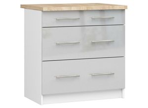 5907512214855 - Küchenschrank AKORD LIMA modular S80 Unterschrank mit Arbeitsplatte Weiß 80 cm 3 Schubladen Front Metallisch Hochglanz B80 x H85 x T46 cm