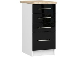 5907512214893 - Küchenschrank Akord lima modular S40 Unterschrank mit Arbeitsplatte Weiß 40 cm 4 Schubladen Front Schwarz Hochglanz B40 x H85 x T46 cm