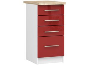 5907512214909 - Akord - Küchenschrank lima modular S40 Unterschrank mit Arbeitsplatte Weiß 40 cm 4 Schubladen Front Rot Glanz B40 x H85 x T46 cm