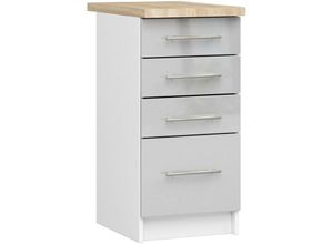 5907512214923 - Küchenschrank AKORD LIMA modular S40 Unterschrank mit Arbeitsplatte Weiß 40 cm 4 Schubladen Front Metallisch Hochglanz B40 x H85 x T46 cm