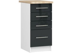 5907512214930 - Küchenschrank AKORD LIMA modular S40 Unterschrank mit Arbeitsplatte Weiß 40 cm 4 Schubladen Front Graphit Hochglanz B40 x H85 x T46 cm