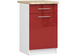 5907512214978 - Akord - Küchenschrank lima modular S50 Unterschrank mit Arbeitsplatte Weiß 50 cm Tür Schublade 2 Ebenen Front Rot Glanz B50 x H85 x T46 cm