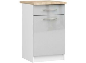 5907512214992 - Küchenschrank AKORD LIMA modular S50 Unterschrank mit Arbeitsplatte Weiß 50 cm Tür Schublade 2 Ebenen Front Metallisch Hochglanz B50 x H85 x T46 cm