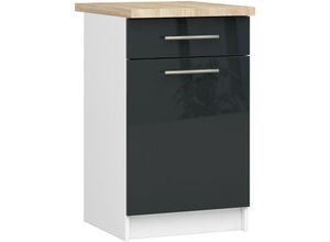 5907512215005 - Akord - Küchenschrank lima modular S50 Unterschrank mit Arbeitsplatte Weiß 50 cm Tür Schublade 2 Ebenen Front Graphit Hochglanz B50 x H85 x T46 cm