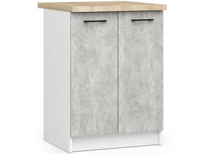 5907512215012 - Akord - Küchenschrank lima modular S60 Unterschrank mit Arbeitsplatte Weiß 60 cm 2 Türen 2 Ebenen Front Beton B60 x H85 x T46 cm