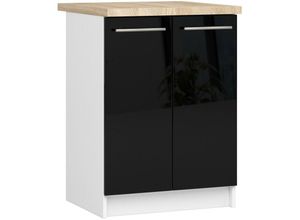 5907512215036 - Akord - Küchenschrank lima modular S60 Unterschrank mit Arbeitsplatte Weiß 60 cm 2 Türen 2 Ebenen Front Schwarz Hochglanz B60 x H85 x T46 cm