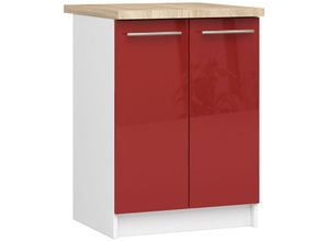 5907512215043 - Akord - Küchenschrank lima modular S60 Unterschrank mit Arbeitsplatte Weiß 60 cm 2 Türen 2 Ebenen Front Rot Glanz B60 x H85 x T46 cm