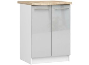 5907512215067 - Akord - Küchenschrank lima modular S60 Unterschrank mit Arbeitsplatte Weiß 60 cm 2 Türen 2 Ebenen Front Metallisch Hochglanz B60 x H85 x T46 cm