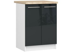 5907512215074 - Akord - Küchenschrank lima modular S60 Unterschrank mit Arbeitsplatte Weiß 60 cm 2 Türen 2 Ebenen Front Graphit Hochglanz B60 x H85 x T46 cm