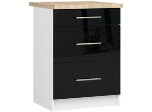 5907512215104 - Küchenschrank Akord lima modular S60 Unterschrank mit Arbeitsplatte Weiß 60 cm 3 Schubladen Front Schwarz Hochglanz B60 x H85 x T46 cm