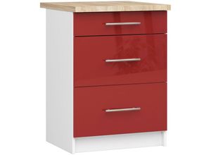 5907512215111 - Akord - Küchenschrank lima modular S60 Unterschrank mit Arbeitsplatte Weiß 60 cm 3 Schubladen Front Rot Glanz B60 x H85 x T46 cm