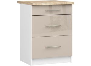 5907512215128 - Akord - Küchenschrank lima modular S60 Unterschrank mit Arbeitsplatte Weiß 60 cm 3 Schubladen Front Cappuccino Hochglanz B60 x H85 x T46 cm