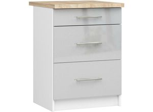 5907512215135 - Akord - Küchenschrank lima modular S60 Unterschrank mit Arbeitsplatte Weiß 60 cm 3 Schubladen Front Metallisch Hochglanz B60 x H85 x T46 cm