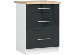 5907512215142 - Küchenschrank Akord lima modular S60 Unterschrank mit Arbeitsplatte Weiß 60 cm 3 Schubladen Front Graphit Hochglanz B60 x H85 x T46 cm