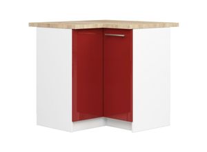 5907512215180 - Akord - Küchenschrank lima modular S90 Unterschrank für die Ecke der Küche mit Arbeitsplatte Weiß 90 cm 2 Türen 2 Ebenen Front Rot Glanz B90 x H85 x