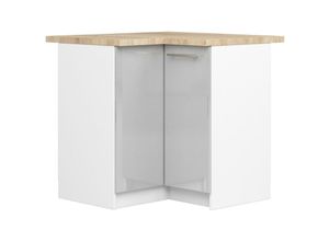 5907512215203 - Küchenschrank AKORD LIMA modular S90 Unterschrank für die Ecke der Küche mit Arbeitsplatte Weiß 90 cm 2 Türen 2 Ebenen Front Metallisch Hochglanz B90