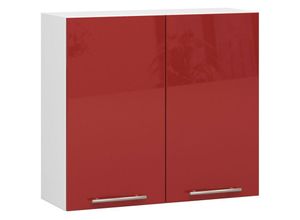 5907512215746 - Akord - Hängeschrank Küchenschrank oliwia modular W80 Weiß 80 cm 2 Türen 2 Ebenen Front Rot Glanz B80 x H72 x T30 cm