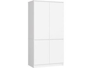 5907512218907 - Akord - Kleiderschrank S90 Weiß 90 cm 4 Türen 4 Regalböden B90xH180xT51 cm