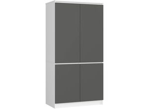 5907512219867 - Akord - Kleiderschrank S90 Weiß Grau 90 cm 4 Türen 4 Regalböden B90xH180xT51 cm