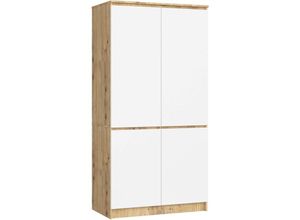 5907512219874 - Akord - Kleiderschrank S90 Eiche Artisan Weiß 90 cm 4 Türen 4 Regalböden B90xH180xT51 cm