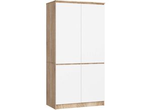 5907512219881 - Akord - Kleiderschrank S90 Sonoma Eiche Weiß 90 cm 4 Türen 4 Regalböden B90xH180xT51 cm