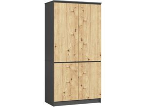 5907512219898 - Kleiderschrank Akord S90 Grau Eiche Artisan 90 cm 4 Türen 4 Regalböden B90xH180xT51 cm