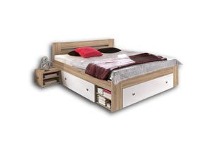 5907636944102 - Jugendbett Einzelbett Doppelbett Gästebett mit Schubladen 140 x 200 cm Eiche s