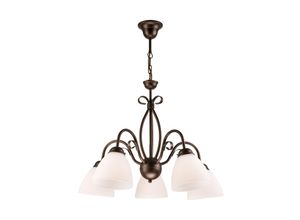 5907687421287 - Lamkur Lighting - Lamkur Adelle Mehrarmige Pendel-Deckenleuchte mit Glasschirmen braun 5x E27