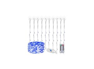 5907719442075 - Lichtervorhang Lichterkette 3 x 3 m led Deko Innen 300 LEDs Fernbedienung 8 Leuchtmodi usb Blaues Licht Weihnachtsbeleuchtung - Springos