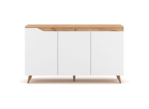 5907763647310 - Sideboard im Skandinavischem Stil mit 3 Türen L140 cm - Holzdekor und weiß - Tree