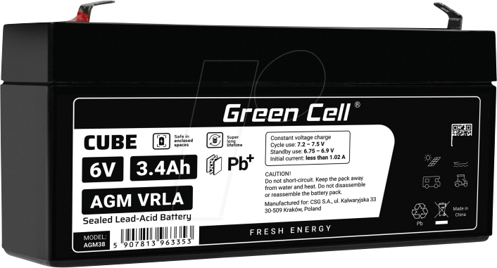 5907813963353 - GC AGM38 34AH - Blei-Vlies-Akku AGM 6V 34 Ah