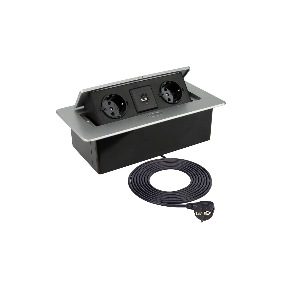 5908293412317 - Einbausteckdose Kombibox 2x USB 2x Steckdose aluminium