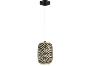 5996595720919 - 72091 Hängeleuchte ADALLA Metall mattschwarz Rotan mehrfarbig E27 1 X max40W B26cm H180cm Ø17cm dimmbar