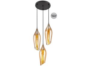 5996595722036 - 72203 Hängeleuchte bellini E27 3x max40W Metall schwarz Glas Amber H100cm Ø30cm dimmbar - Rabalux